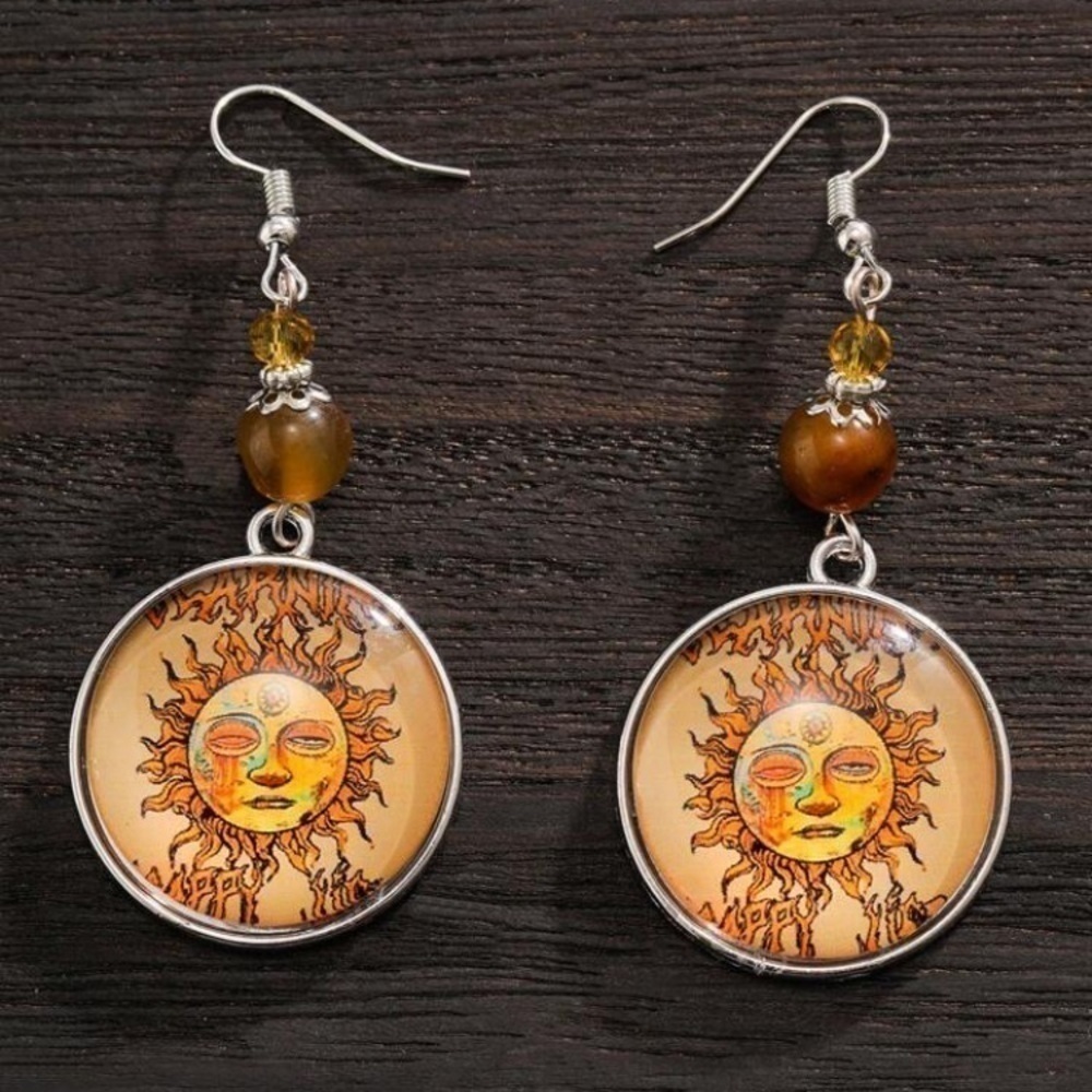 Bohemian Sun Medallion Drop Earrings - Picture 5 of 5